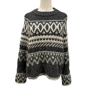 John Paul Richard Women Sweater Gray White Fair Isle Knit Roll Neck Pullover L